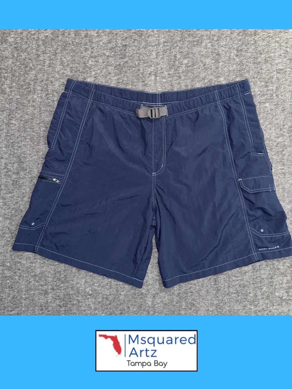 Columbia PFG Omni-Shade Cargo Swim Trunks Shorts Mens XXL Blue Nylon Fishing